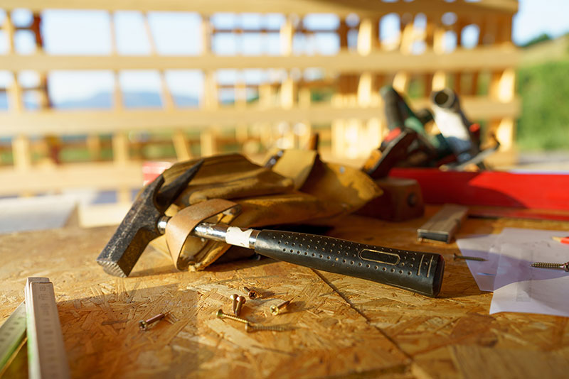 close up of construction tools inside of unfinished house